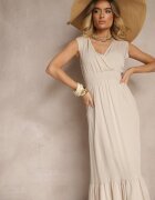 h&s Rochie bej tip plic din viscoză decorată cu volane Ularisela