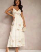 h&s Rochie Cloche Bej deschis din Vâscoză cu Motiv Brodat cu Bretele Telilia