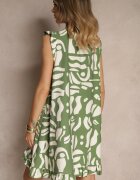 h&s Rochie Cloche Verde cu Imprimeu Abstract și Decolteu în V Mevioraia
