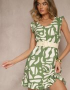 h&s Rochie Cloche Verde cu Imprimeu Abstract și Decolteu în V Mevioraia