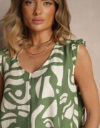 h&s Rochie Cloche Verde cu Imprimeu Abstract și Decolteu în V Mevioraia