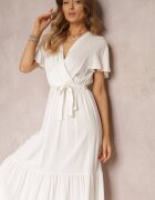 h&s Rochie Cloș Albă cu Decolteu petrecut și Cordon Elanor