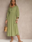 h&s Rochie de Vâscoză Verde cu croială evazată legată la decolteu Tilvessa