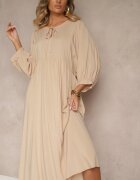 h&s Rochie din vâscoză bej cu croială evazată legată la decolteu Tilvessa
