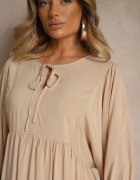 h&s Rochie din vâscoză bej cu croială evazată legată la decolteu Tilvessa