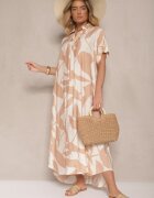 h&s Rochie Evazată Maro cu Model Abstract din Bumbac Telianiela