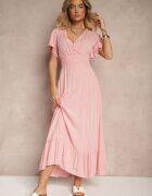 h&s Rochie Evazată Roz din Viscoză cu Decolteu Petrecut Rellrive