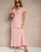 h&s Rochie Evazată Roz din Viscoză cu Decolteu Petrecut Rellrive