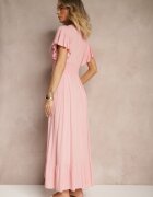 h&s Rochie Evazată Roz din Viscoză cu Decolteu Petrecut Rellrive