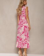 h&s Rochie Fucsia Cloche din Viscoză cu Elastic în Talie și Decolteu Triunghiular Ilnesta