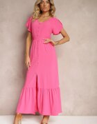 h&s Rochie fucsia cloș cu elastice în talie cu nasturi și șliț Gafia