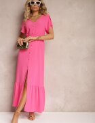 h&s Rochie fucsia cloș cu elastice în talie cu nasturi și șliț Gafia