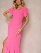 h&s Rochie fucsia cloș cu elastice în talie cu nasturi și șliț Gafia