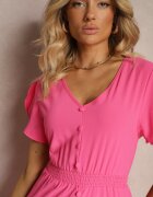 h&s Rochie fucsia cloș cu elastice în talie cu nasturi și șliț Gafia