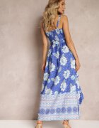 h&s Rochie Maxi Albastră cu bretele subțiri cu poale cloș și volan Charlei