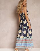 h&s Rochie Maxi Bleumarin-Galbenă cu bretele subțiri și fustă evazată cu volan Charlei
