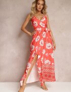 h&s Rochie Maxi portocalie cu bretele subțiri și cu fustă evazată cu volan Charlei