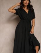 h&s Rochie Neagră cu bumbac Decorată cu decolteu tip plic și curea Grellevia