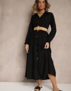 h&s Rochie neagră de vâscoză cu croială tip cămașă cu curea cu cataramă Feluriela