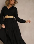 h&s Rochie neagră de vâscoză cu croială tip cămașă cu curea cu cataramă Feluriela