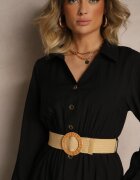 h&s Rochie neagră de vâscoză cu croială tip cămașă cu curea cu cataramă Feluriela