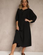 h&s Rochie neagră din viscoză cu croială evazată legată la decolteu Tilvessa