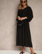 h&s Rochie neagră din viscoză cu croială evazată legată la decolteu Tilvessa