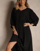 h&s Rochie neagră din viscoză cu croială evazată legată la decolteu Tilvessa