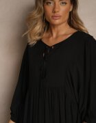 h&s Rochie neagră din viscoză cu croială evazată legată la decolteu Tilvessa