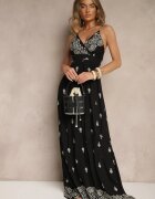 h&s Rochie Neagră Petrecută cu Bretele din Bumbac cu Cordon Legat Reveesia