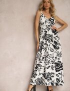 h&s Rochie Negru-Alb cu Elastice la Spate Cordonată în Talie cu Bretele Reglabile Falora