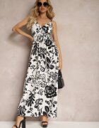 h&s Rochie Negru-Alb cu Elastice la Spate Cordonată în Talie cu Bretele Reglabile Falora