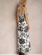 h&s Rochie Negru-Alb cu Elastice la Spate Cordonată în Talie cu Bretele Reglabile Falora