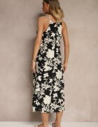 h&s Rochie Negru-Crem din Viscoză cu Croială Cloș cu Imprimeu Floral Thirimi