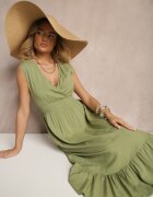 h&s Rochie plic verde din viscoză decorată cu volan Ularisela