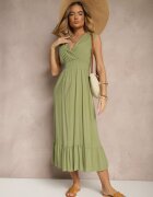 h&s Rochie plic verde din viscoză decorată cu volan Ularisela