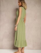 h&s Rochie plic verde din viscoză decorată cu volan Ularisela