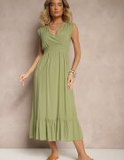 h&s Rochie plic verde din viscoză decorată cu volan Ularisela