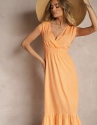h&s Rochie Portocalie Petrecută din Viscoză Decorată cu Volănaș Ularisela
