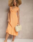 h&s Rochie Portocalie Petrecută din Viscoză Decorată cu Volănaș Ularisela
