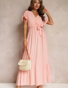 h&s Rochie Roz Evazată Maxi cu Elastic în Talie și Volane Tracia