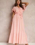 h&s Rochie Roz Evazată Maxi cu Elastic în Talie și Volane Tracia