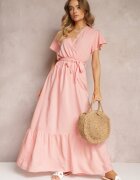 h&s Rochie Roz Evazată Maxi cu Elastic în Talie și Volane Tracia