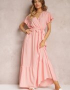 h&s Rochie Roz Evazată Maxi cu Elastic în Talie și Volane Tracia