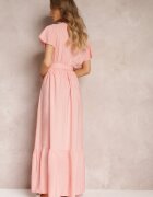 h&s Rochie Roz Evazată Maxi cu Elastic în Talie și Volane Tracia