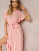 h&s Rochie Roz Evazată Maxi cu Elastic în Talie și Volane Tracia