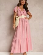 h&s Rochie Roz Maxi cu Decolteu petrecut și Elastic în talie Broka