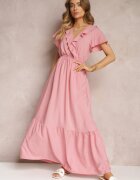 h&s Rochie Roz Maxi cu Decolteu petrecut și Elastic în talie Broka