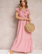 h&s Rochie Roz Maxi cu Decolteu petrecut și Elastic în talie Broka
