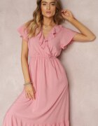 h&s Rochie Roz Maxi cu Decolteu petrecut și Elastic în talie Broka